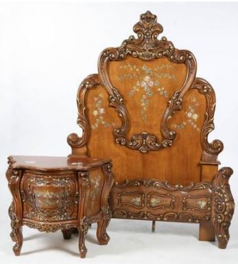 BEDROOM FURNITURE French style with ornately carved scrollwork